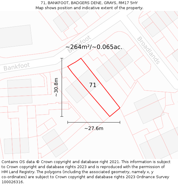 71, BANKFOOT, BADGERS DENE, GRAYS, RM17 5HY: Plot and title map