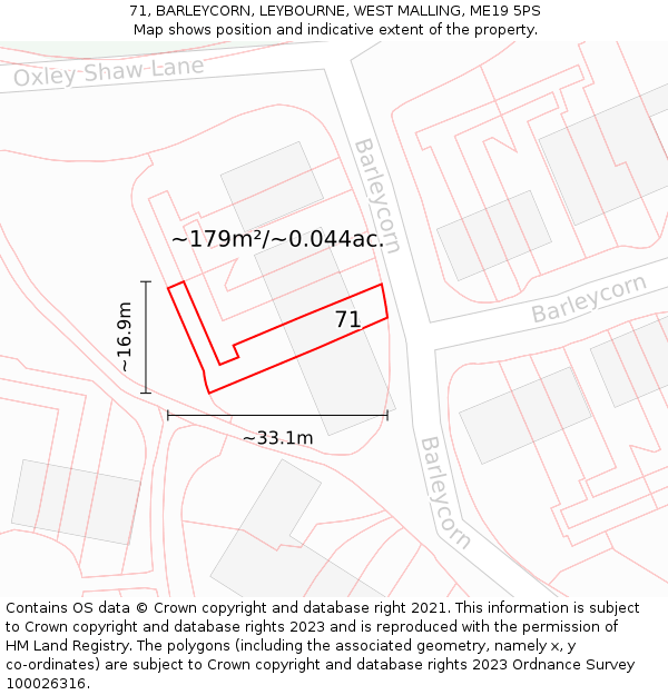 71, BARLEYCORN, LEYBOURNE, WEST MALLING, ME19 5PS: Plot and title map