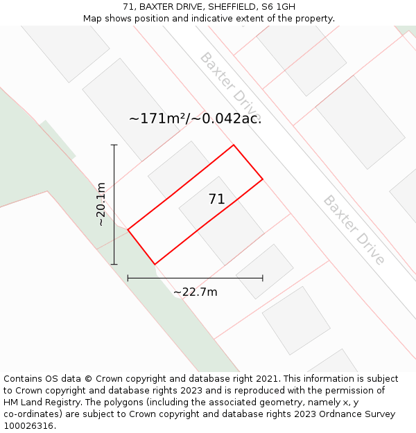 71, BAXTER DRIVE, SHEFFIELD, S6 1GH: Plot and title map