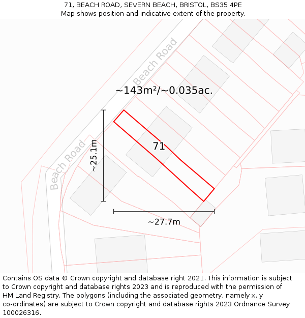 71, BEACH ROAD, SEVERN BEACH, BRISTOL, BS35 4PE: Plot and title map