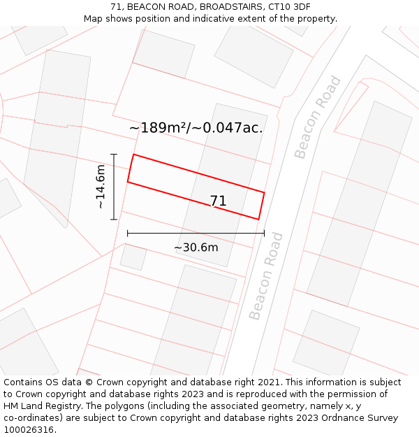 71, BEACON ROAD, BROADSTAIRS, CT10 3DF: Plot and title map