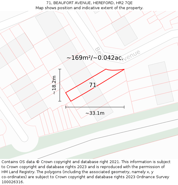 71, BEAUFORT AVENUE, HEREFORD, HR2 7QE: Plot and title map