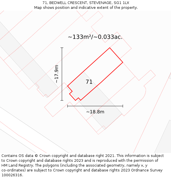 71, BEDWELL CRESCENT, STEVENAGE, SG1 1LX: Plot and title map