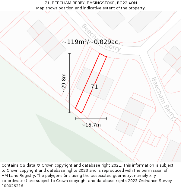 71, BEECHAM BERRY, BASINGSTOKE, RG22 4QN: Plot and title map
