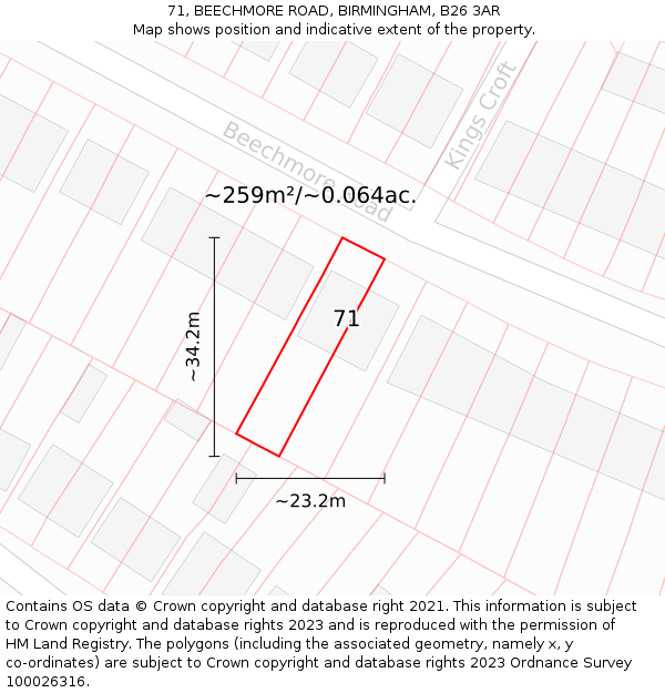 71, BEECHMORE ROAD, BIRMINGHAM, B26 3AR: Plot and title map