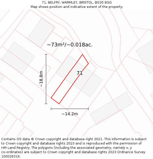71, BELFRY, WARMLEY, BRISTOL, BS30 8GG: Plot and title map