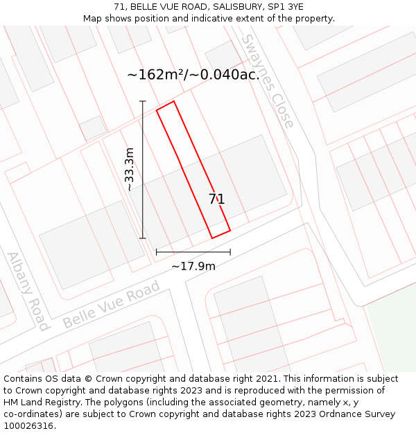 71, BELLE VUE ROAD, SALISBURY, SP1 3YE: Plot and title map