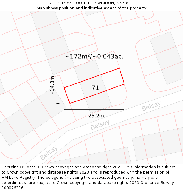 71, BELSAY, TOOTHILL, SWINDON, SN5 8HD: Plot and title map