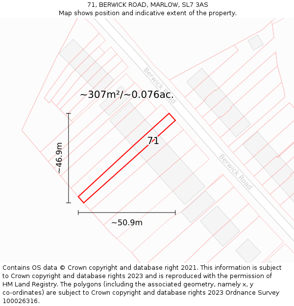 71, BERWICK ROAD, MARLOW, SL7 3AS: Plot and title map