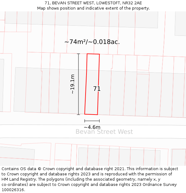 71, BEVAN STREET WEST, LOWESTOFT, NR32 2AE: Plot and title map