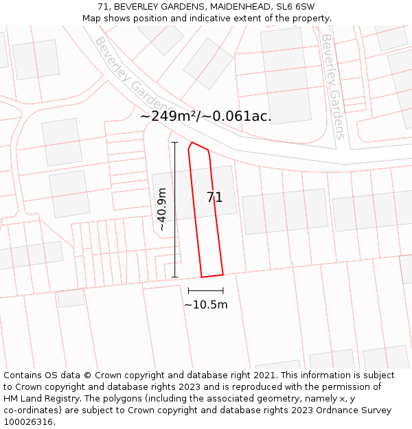 71, BEVERLEY GARDENS, MAIDENHEAD, SL6 6SW: Plot and title map