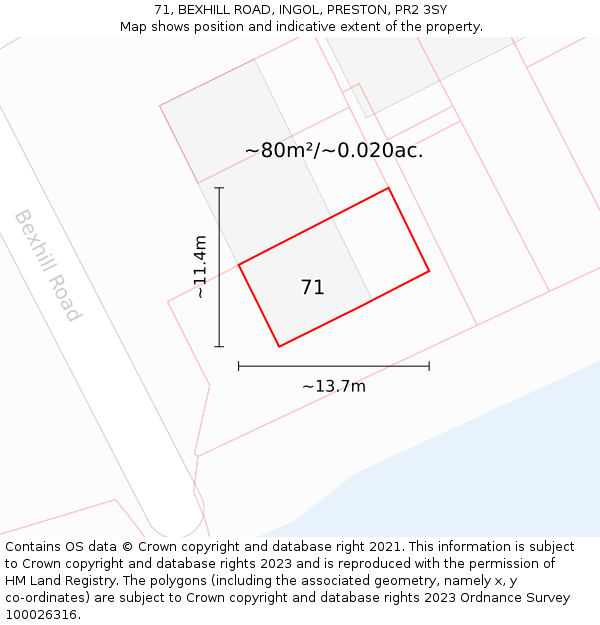 71, BEXHILL ROAD, INGOL, PRESTON, PR2 3SY: Plot and title map