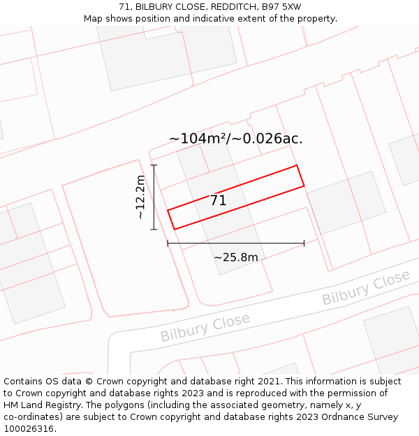 71, BILBURY CLOSE, REDDITCH, B97 5XW: Plot and title map