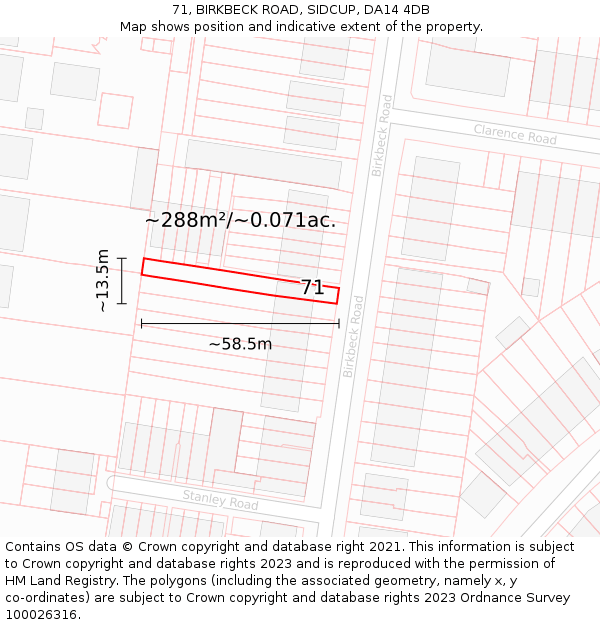 71, BIRKBECK ROAD, SIDCUP, DA14 4DB: Plot and title map