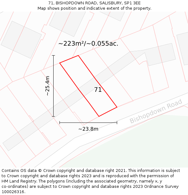 71, BISHOPDOWN ROAD, SALISBURY, SP1 3EE: Plot and title map