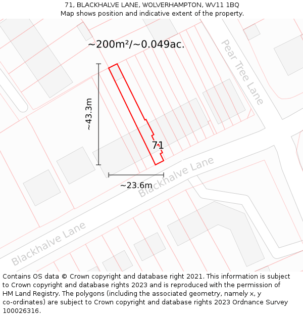71, BLACKHALVE LANE, WOLVERHAMPTON, WV11 1BQ: Plot and title map