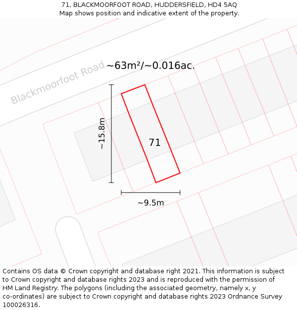 71, BLACKMOORFOOT ROAD, HUDDERSFIELD, HD4 5AQ: Plot and title map