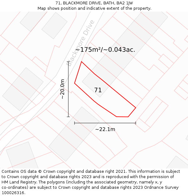 71, BLACKMORE DRIVE, BATH, BA2 1JW: Plot and title map