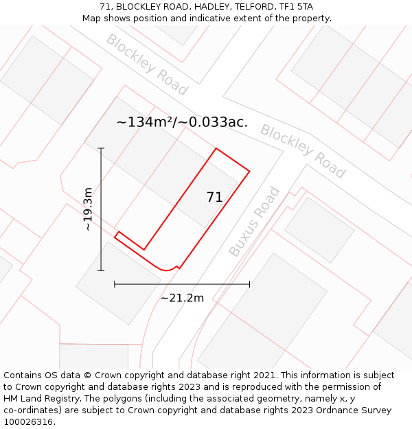 71, BLOCKLEY ROAD, HADLEY, TELFORD, TF1 5TA: Plot and title map