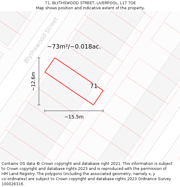 71, BLYTHSWOOD STREET, LIVERPOOL, L17 7DE: Plot and title map