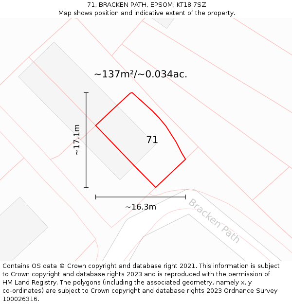 71, BRACKEN PATH, EPSOM, KT18 7SZ: Plot and title map