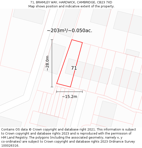 71, BRAMLEY WAY, HARDWICK, CAMBRIDGE, CB23 7XD: Plot and title map