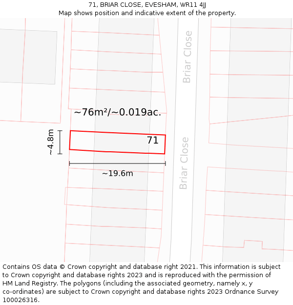 71, BRIAR CLOSE, EVESHAM, WR11 4JJ: Plot and title map