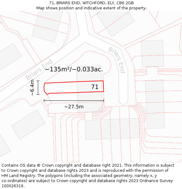 71, BRIARS END, WITCHFORD, ELY, CB6 2GB: Plot and title map