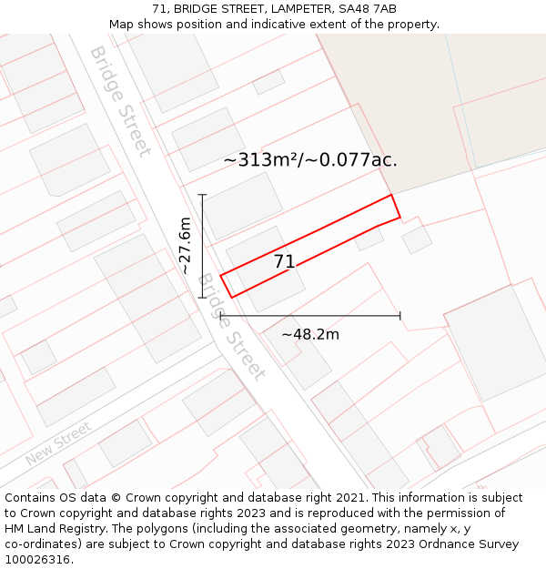 71, BRIDGE STREET, LAMPETER, SA48 7AB: Plot and title map