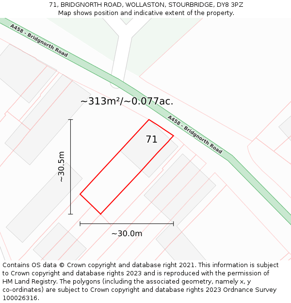 71, BRIDGNORTH ROAD, WOLLASTON, STOURBRIDGE, DY8 3PZ: Plot and title map