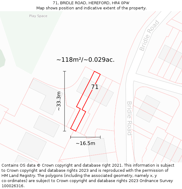 71, BRIDLE ROAD, HEREFORD, HR4 0PW: Plot and title map