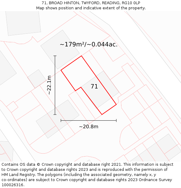 71, BROAD HINTON, TWYFORD, READING, RG10 0LP: Plot and title map