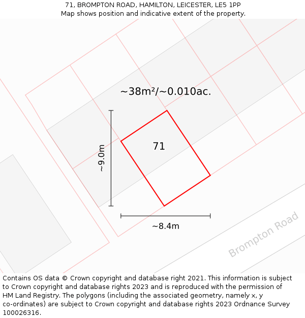 71, BROMPTON ROAD, HAMILTON, LEICESTER, LE5 1PP: Plot and title map