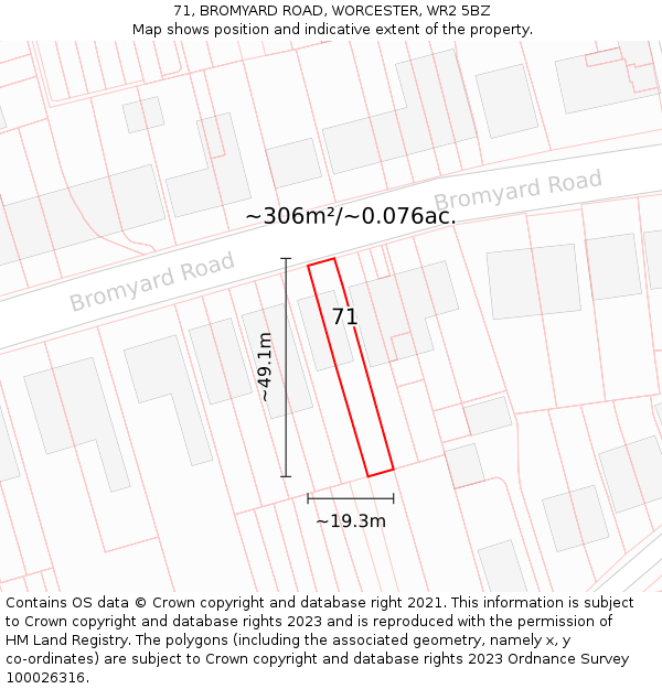 71, BROMYARD ROAD, WORCESTER, WR2 5BZ: Plot and title map
