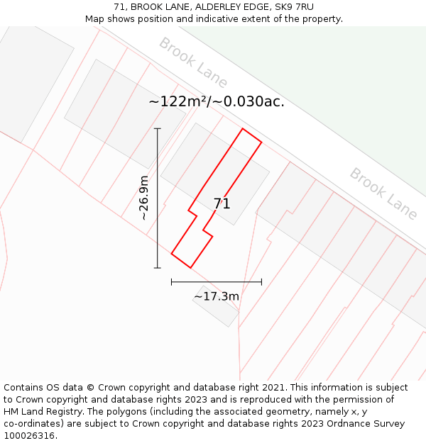 71, BROOK LANE, ALDERLEY EDGE, SK9 7RU: Plot and title map