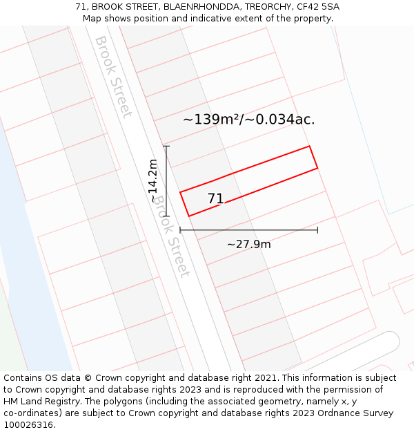 71, BROOK STREET, BLAENRHONDDA, TREORCHY, CF42 5SA: Plot and title map