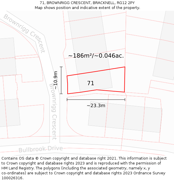 71, BROWNRIGG CRESCENT, BRACKNELL, RG12 2PY: Plot and title map