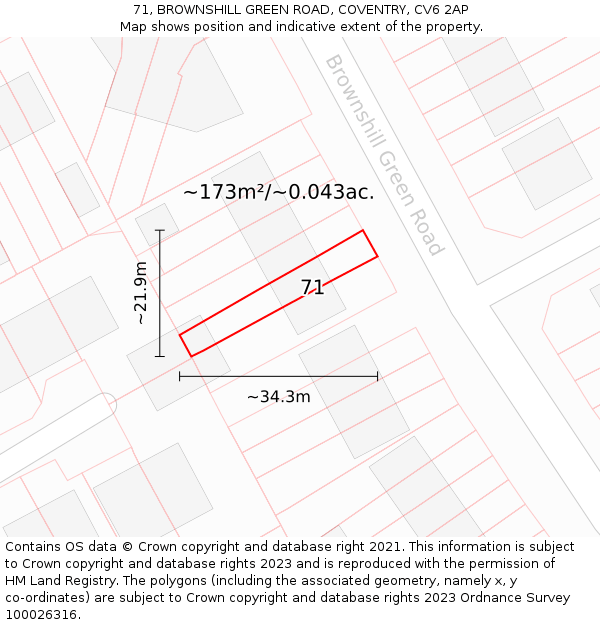 71, BROWNSHILL GREEN ROAD, COVENTRY, CV6 2AP: Plot and title map