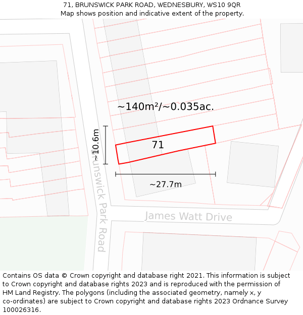 71, BRUNSWICK PARK ROAD, WEDNESBURY, WS10 9QR: Plot and title map