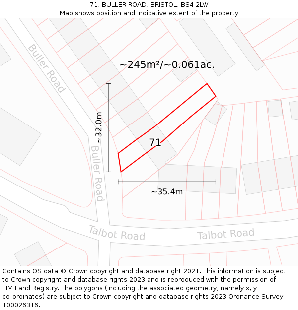 71, BULLER ROAD, BRISTOL, BS4 2LW: Plot and title map