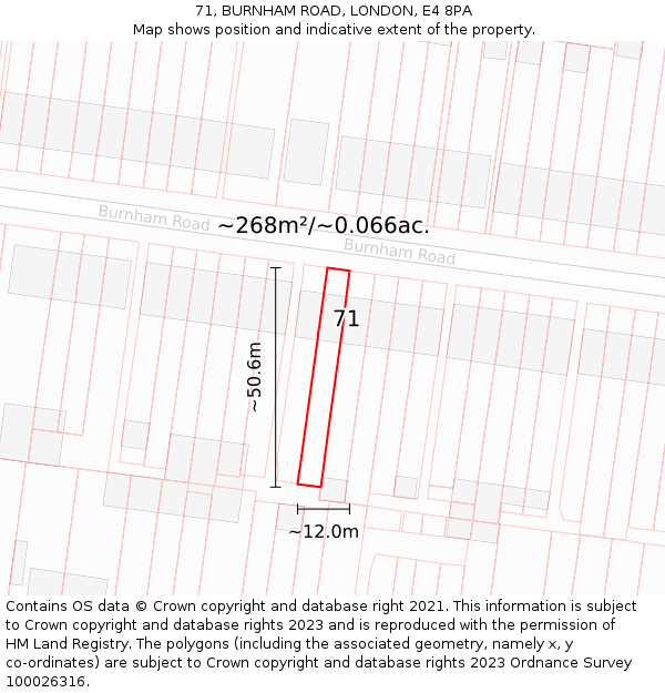 71, BURNHAM ROAD, LONDON, E4 8PA: Plot and title map