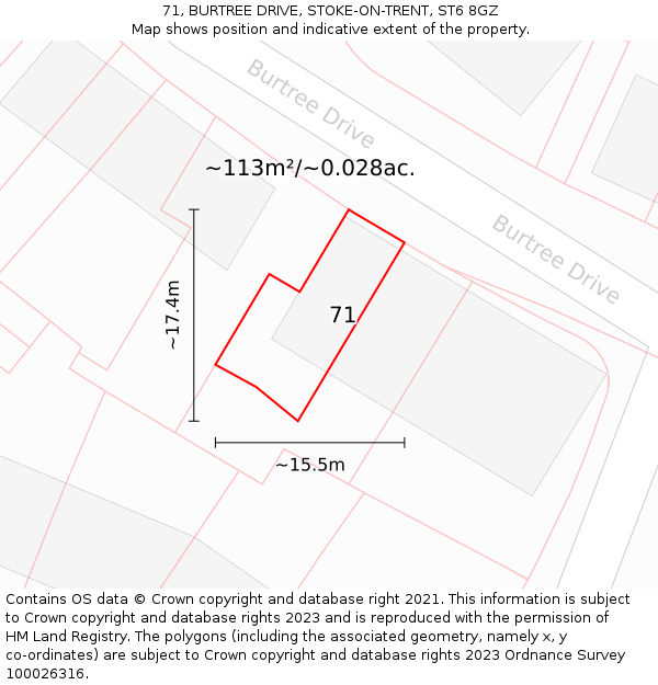 71, BURTREE DRIVE, STOKE-ON-TRENT, ST6 8GZ: Plot and title map