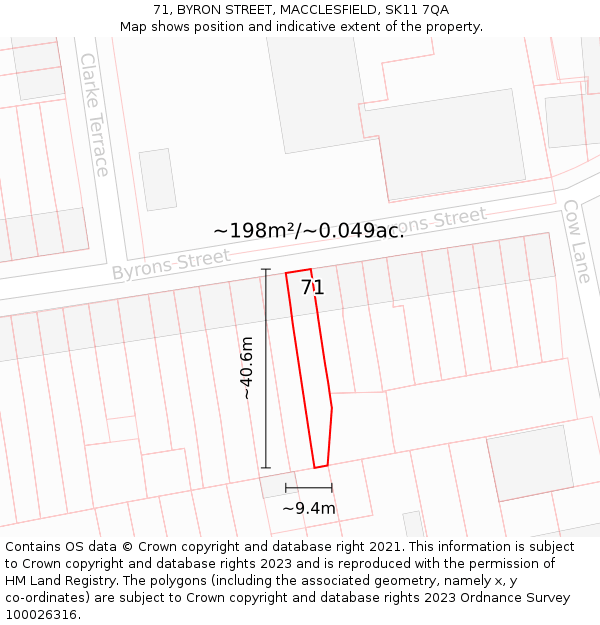 71, BYRON STREET, MACCLESFIELD, SK11 7QA: Plot and title map
