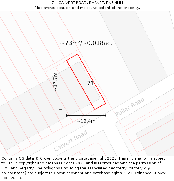 71, CALVERT ROAD, BARNET, EN5 4HH: Plot and title map