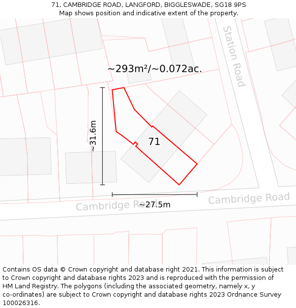 71, CAMBRIDGE ROAD, LANGFORD, BIGGLESWADE, SG18 9PS: Plot and title map