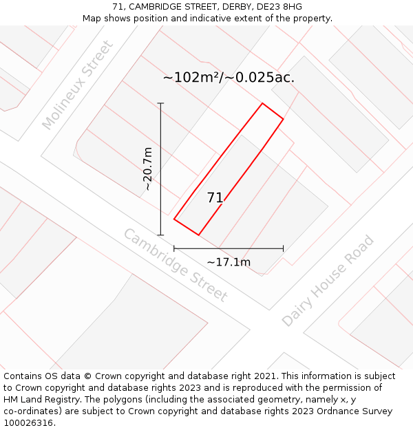 71, CAMBRIDGE STREET, DERBY, DE23 8HG: Plot and title map