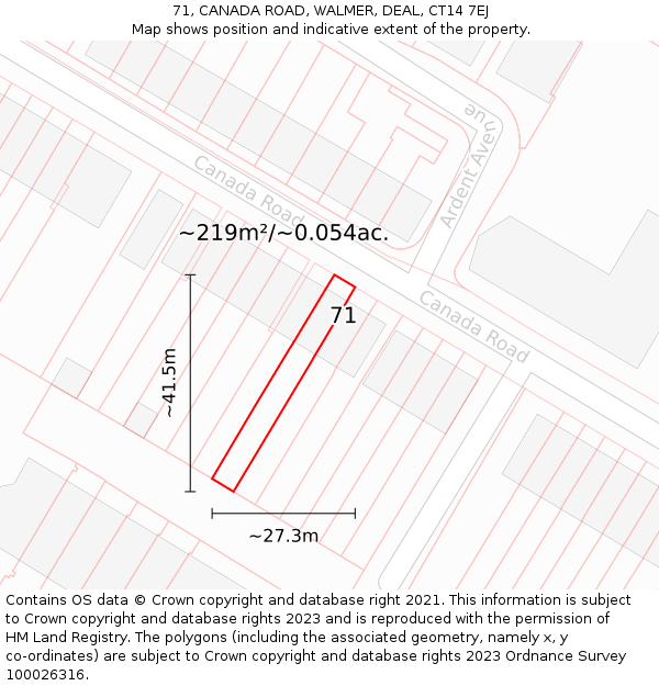 71, CANADA ROAD, WALMER, DEAL, CT14 7EJ: Plot and title map