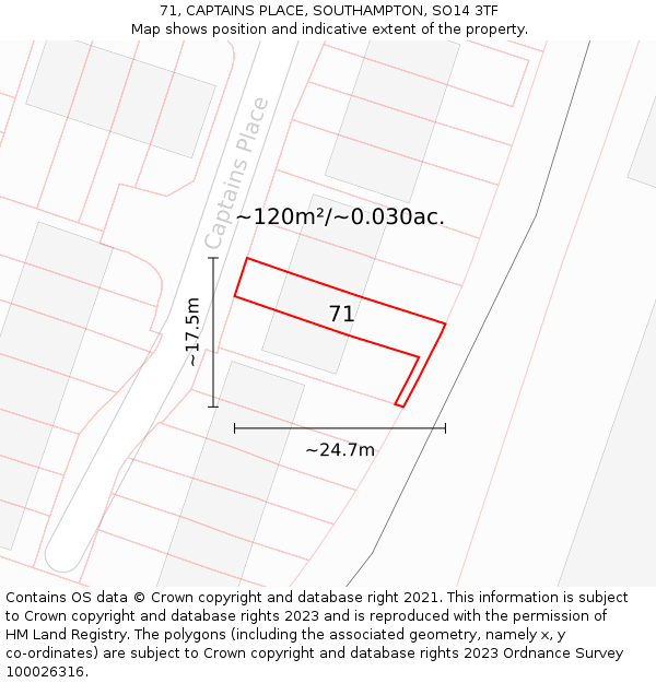 71, CAPTAINS PLACE, SOUTHAMPTON, SO14 3TF: Plot and title map
