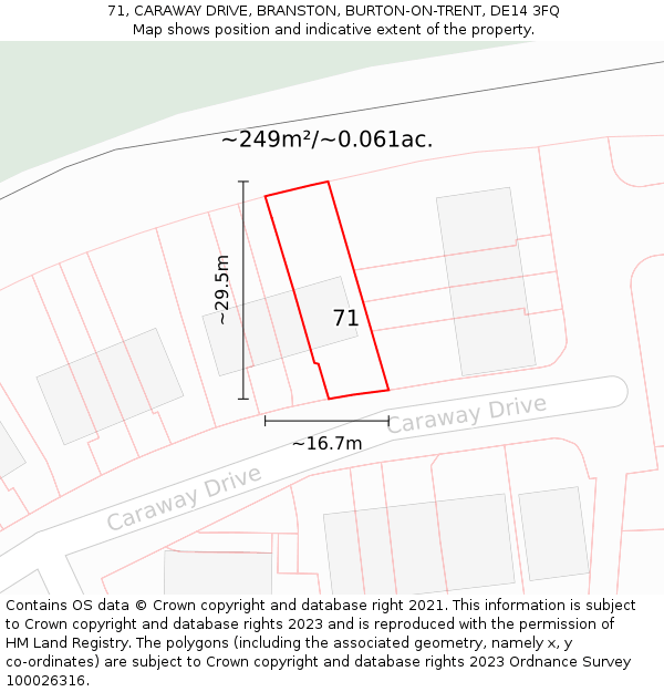 71, CARAWAY DRIVE, BRANSTON, BURTON-ON-TRENT, DE14 3FQ: Plot and title map