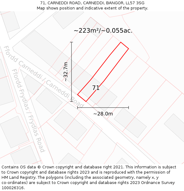 71, CARNEDDI ROAD, CARNEDDI, BANGOR, LL57 3SG: Plot and title map